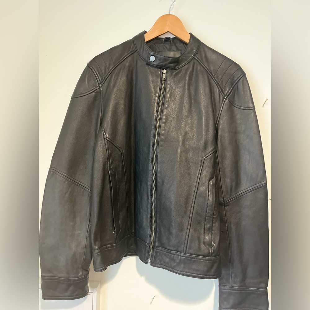 7 For All Mankind Black Leather Jacket Size M Excellent Condition